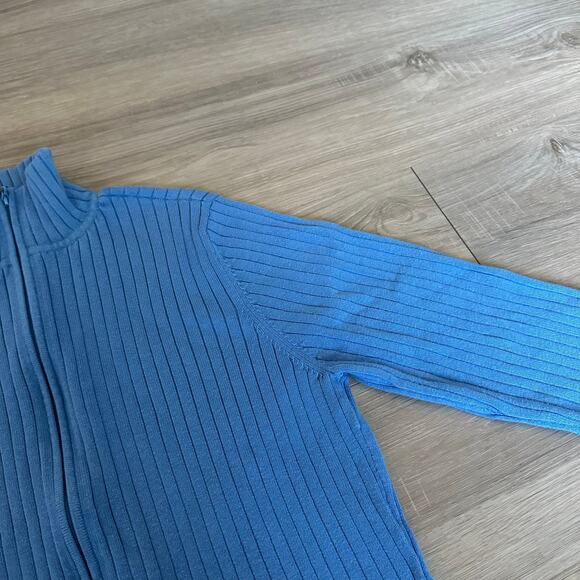 J. Mclaughlin Blue Ribbed Full-Zip Mock Neck Cardigan Sweater Women's Size XL - Picture 5 of 5